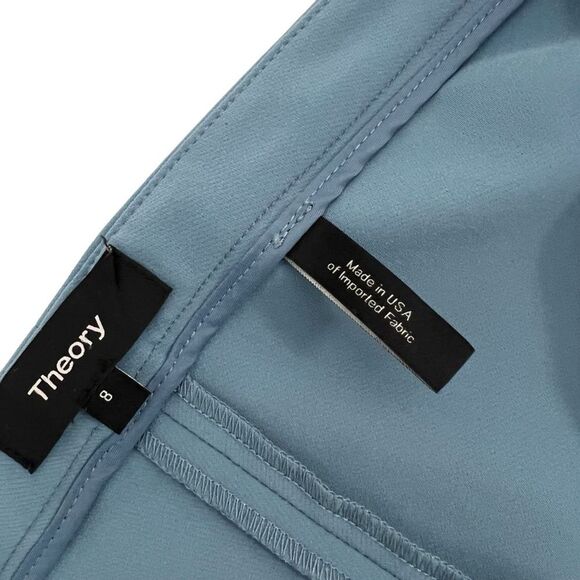 Theory Ankle Trouser Straight Leg Pants Blue Teal Career Wear Preppy Chic Size 8 - Picture 7 of 8